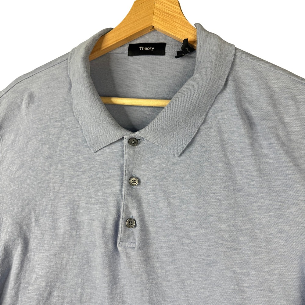 Theory Gaskell Slub Cotton Polo Shirt Light Blue XL Short Sleeve Mens